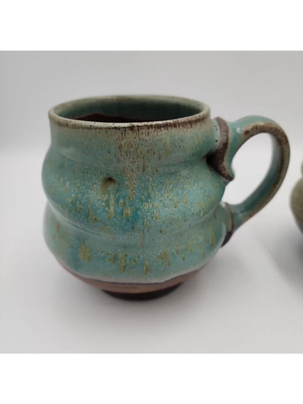 Pair Set 2 Handmade Coffee Mugs Pottery Ceramic Cups Multicolor Signed Artisan